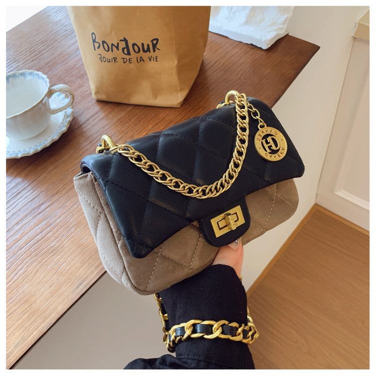 Autumn Winter Super Hot Contrast Color Small Bag Women 2025 New Fashion Diamond Chain Crossbody Bag High-end Small Square Bag