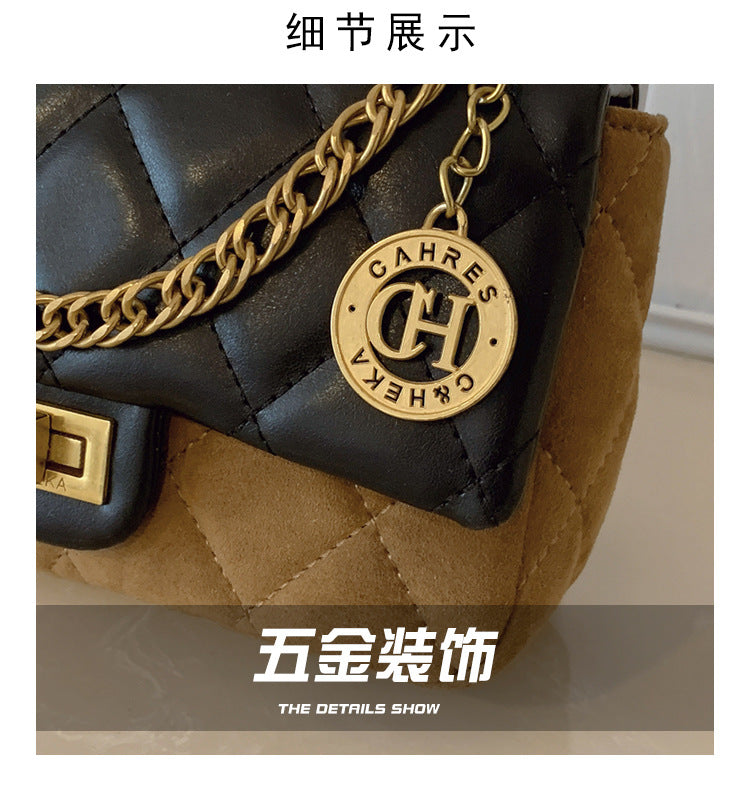 Autumn Winter Super Hot Contrast Color Small Bag Women 2025 New Fashion Diamond Chain Crossbody Bag High-end Small Square Bag
