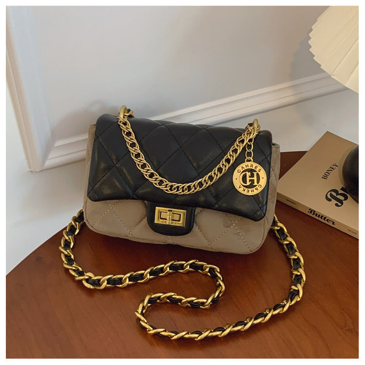 Autumn Winter Super Hot Contrast Color Small Bag Women 2025 New Fashion Diamond Chain Crossbody Bag High-end Small Square Bag