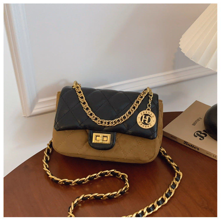 Autumn Winter Super Hot Contrast Color Small Bag Women 2025 New Fashion Diamond Chain Crossbody Bag High-end Small Square Bag