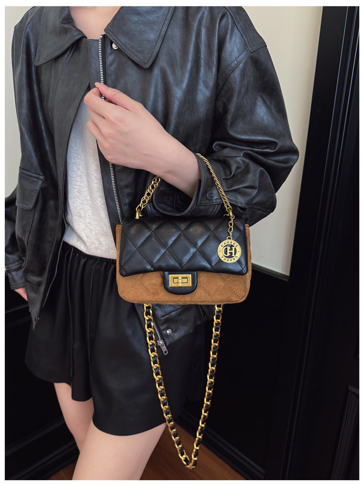 Autumn Winter Super Hot Contrast Color Small Bag Women 2025 New Fashion Diamond Chain Crossbody Bag High-end Small Square Bag