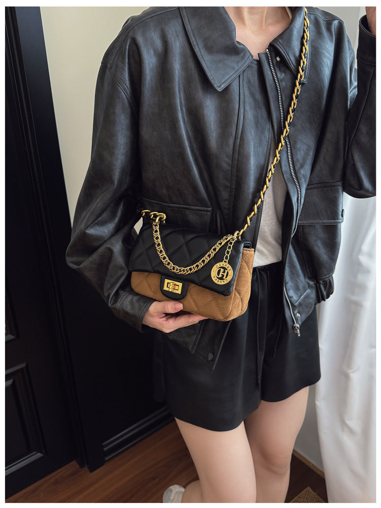 Autumn Winter Super Hot Contrast Color Small Bag Women 2025 New Fashion Diamond Chain Crossbody Bag High-end Small Square Bag