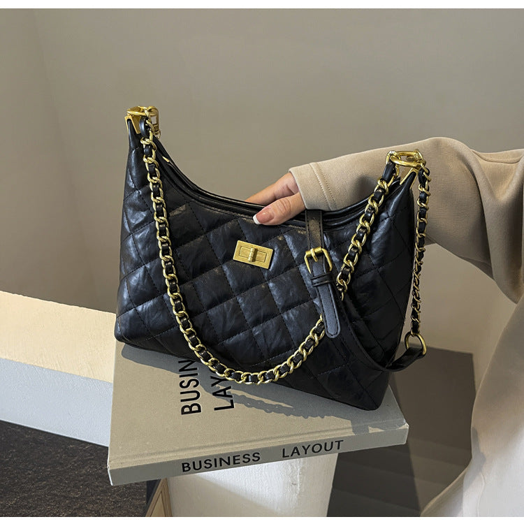 Vintage Quilted Small Chanel Style Chain Tote Bag for Women 2025 New Commuter Versatile Underarm Bag Single Shoulder Crossbody Bag
