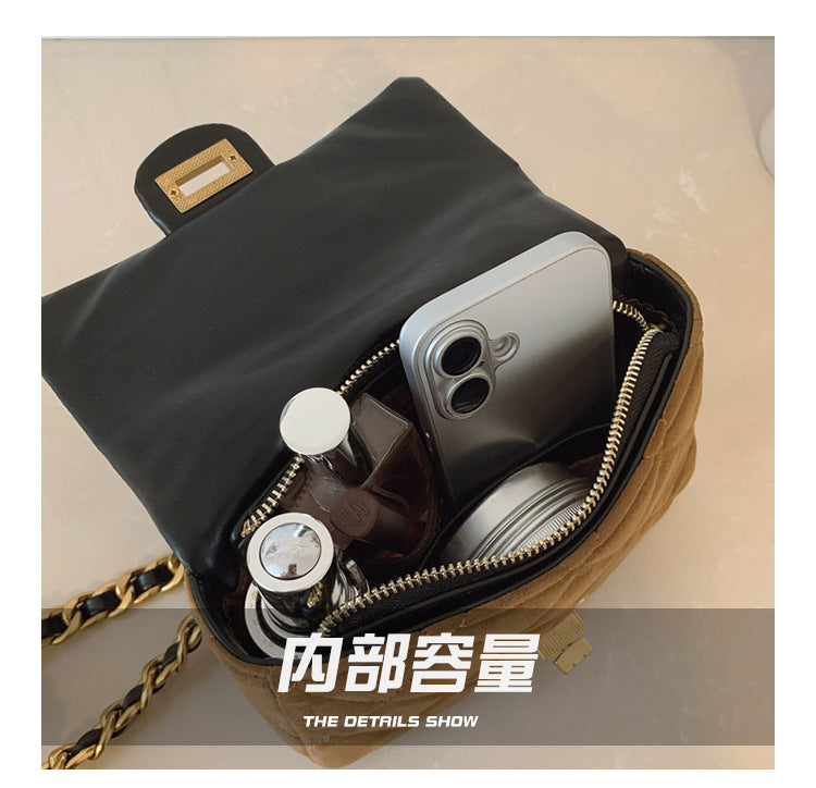 Autumn Winter Super Hot Contrast Color Small Bag Women 2025 New Fashion Diamond Chain Crossbody Bag High-end Small Square Bag