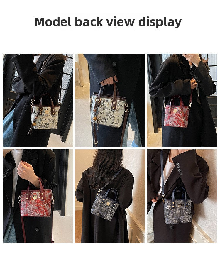 Super Popular Niche Embroidered Bag for Women 2025 New Fashion Versatile Crossbody Bag Color-Block Handbag Bucket Bag Small Tote Bag