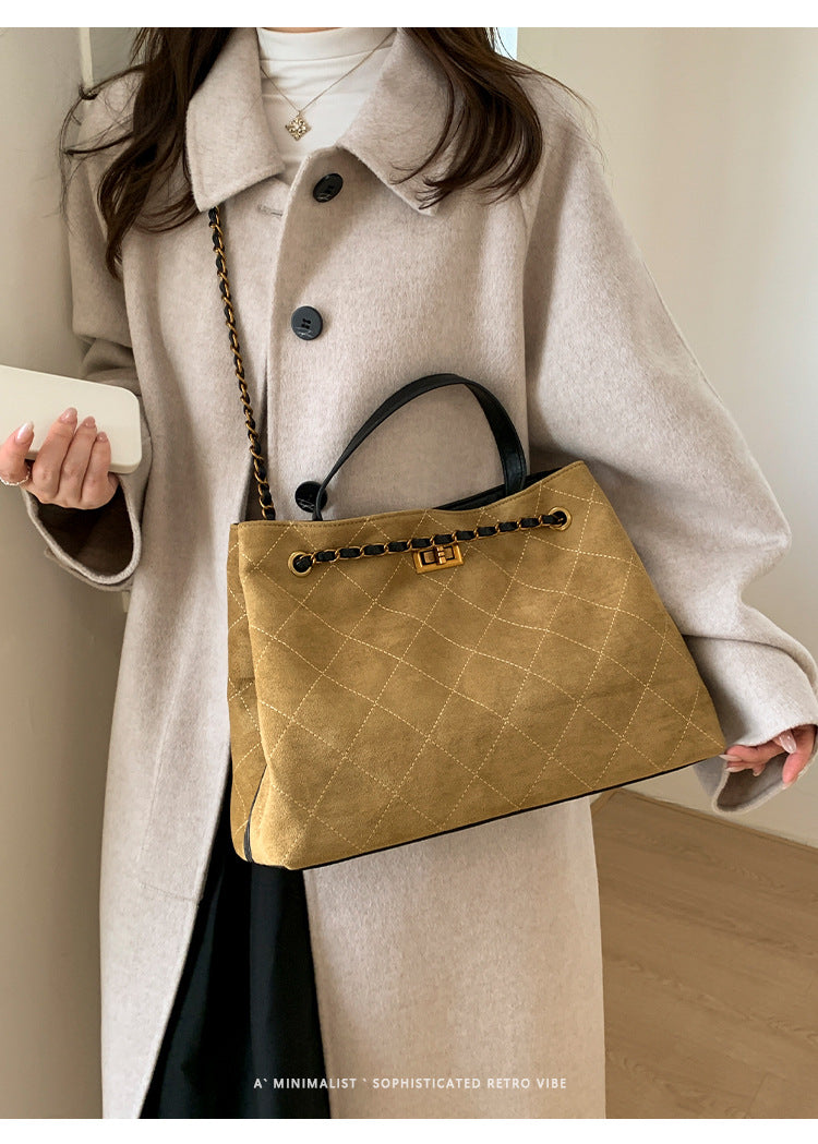 Vintage Suede Bag 2025 New Commuter Women's Shoulder Crossbody Bag Large Capacity Handbag Tote Bag