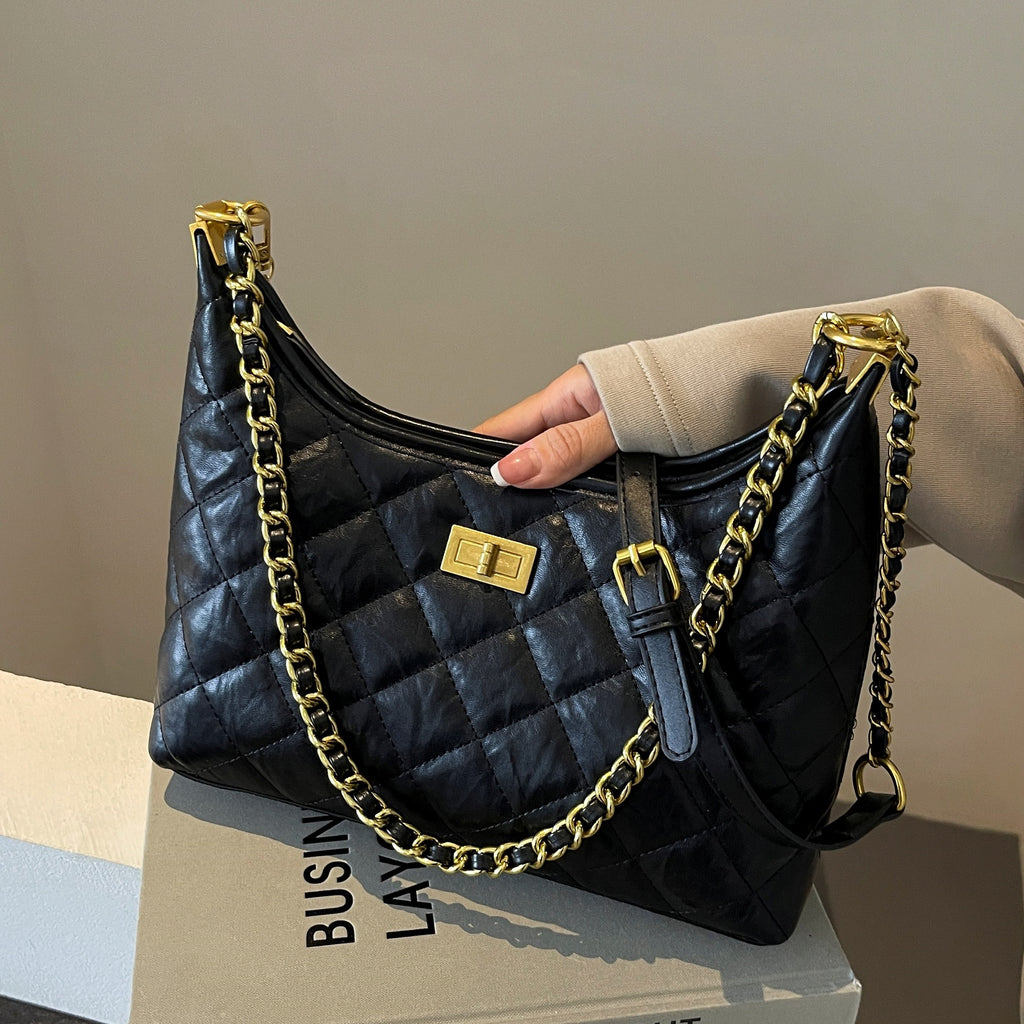 Vintage Quilted Small Chanel Style Chain Tote Bag for Women 2025 New Commuter Versatile Underarm Bag Single Shoulder Crossbody Bag