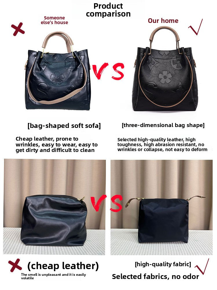 Handbag Cross-Border New Style Bag for Women High-End Large Capacity Tote Bag Fashion Embossed Commuter Mother-Daughter Bucket Bag