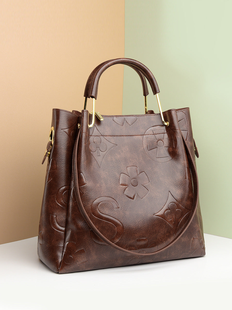 Handbag Cross-Border New Style Bag for Women High-End Large Capacity Tote Bag Fashion Embossed Commuter Mother-Daughter Bucket Bag