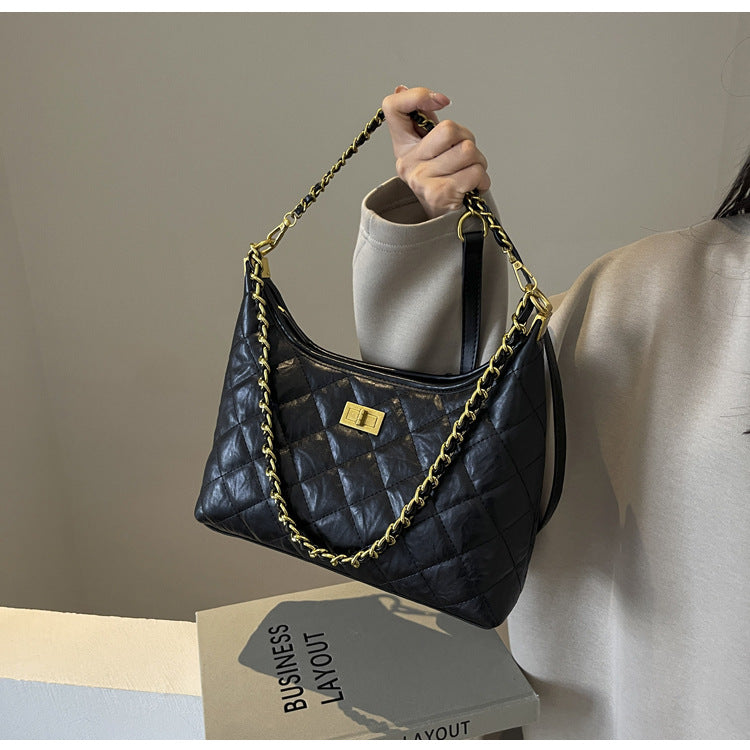 Vintage Quilted Small Chanel Style Chain Tote Bag for Women 2025 New Commuter Versatile Underarm Bag Single Shoulder Crossbody Bag