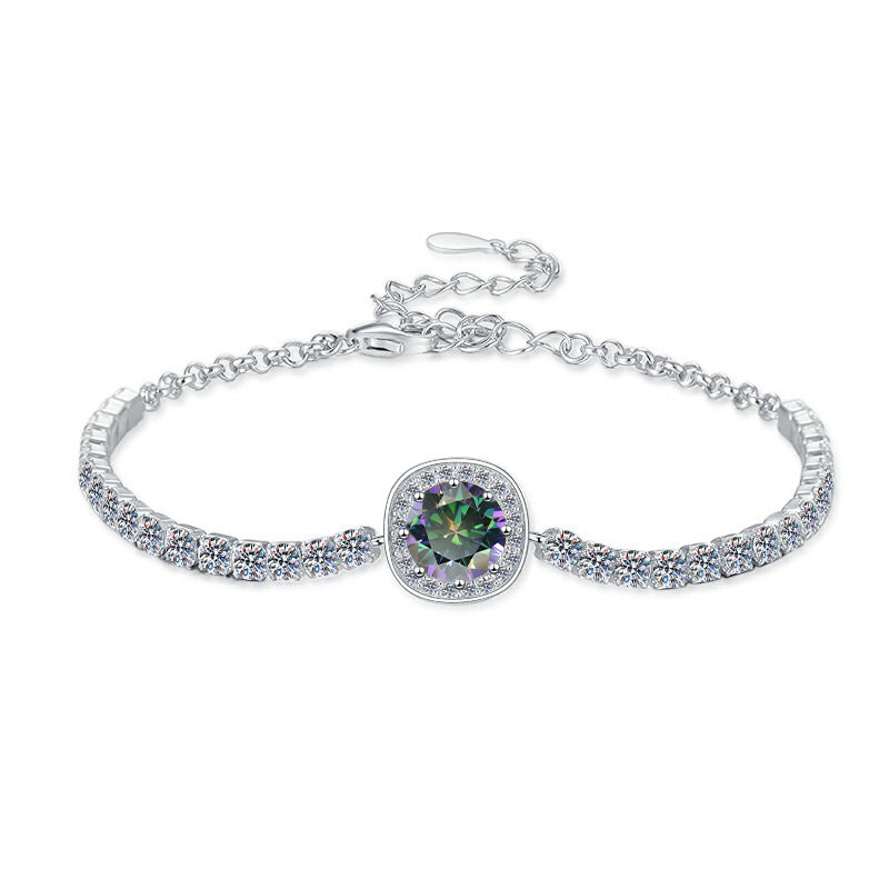 Cross-Border Hot Sale Pure Silver Bracelet Fashion High-End Colorful Zircon Moissanite Lobster Clasp Adjustable Jewelry for Women Wholesale