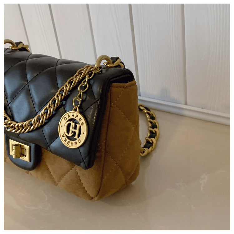Autumn Winter Super Hot Contrast Color Small Bag Women 2025 New Fashion Diamond Chain Crossbody Bag High-end Small Square Bag