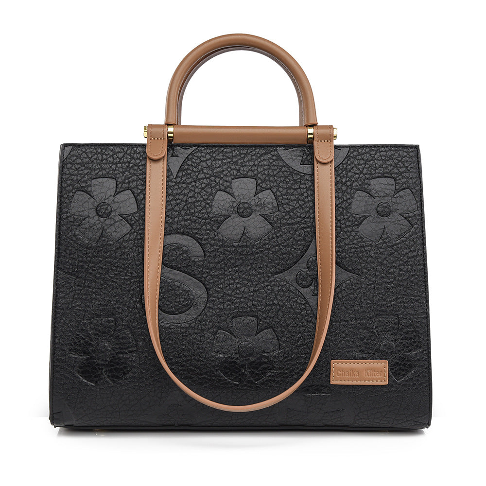 Fashionable Embossed Large Tote Bag Simple Large Capacity Commuter Bag for Women Cross-Border Hot-Selling Microfiber Leather Tote Bag
