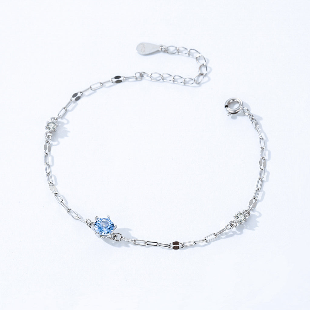 New 925 Sterling Silver Square Chain Blue Diamond Bracelet for Women Fashionable High-end Ins Style Personality Simple Jewelry