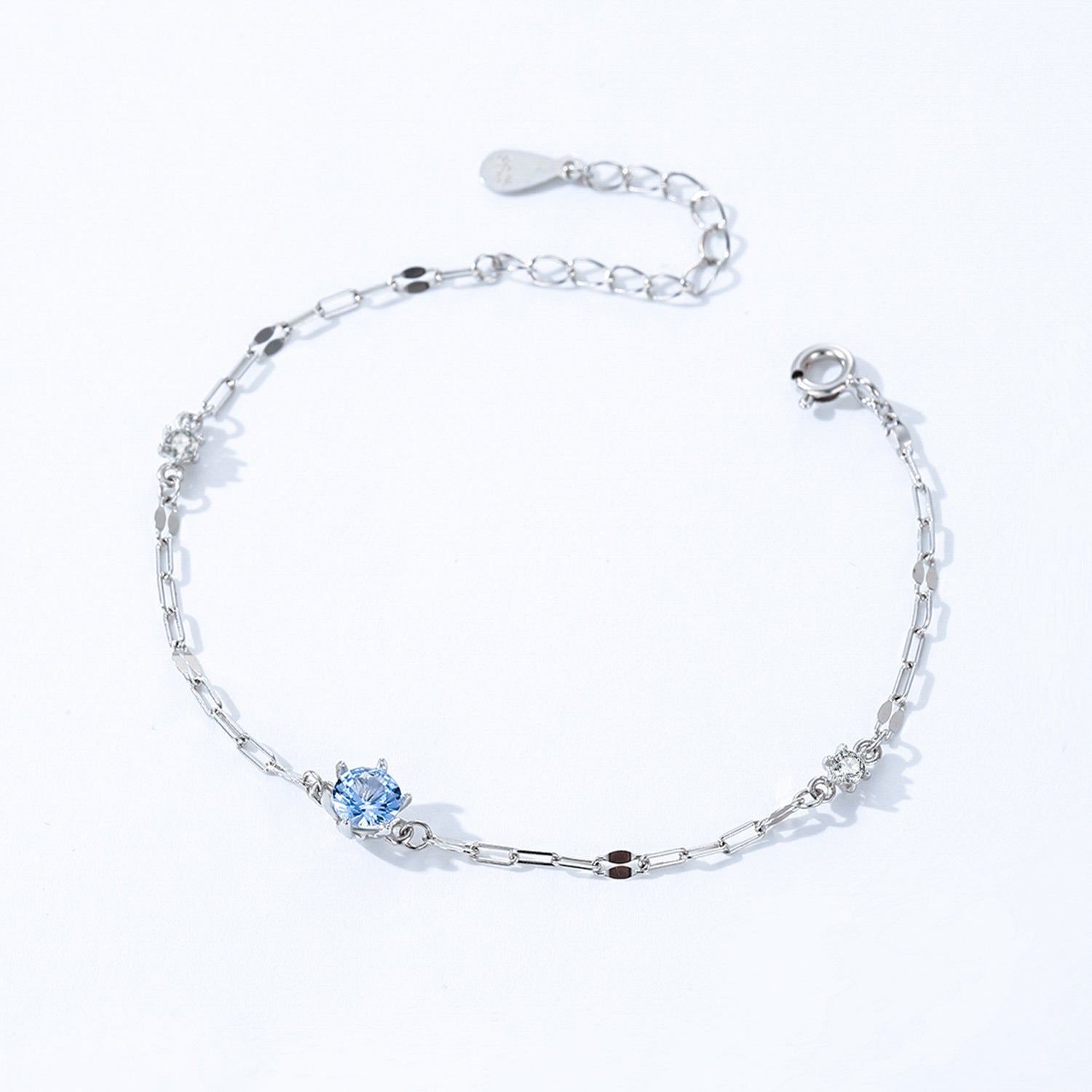 New 925 Sterling Silver Square Chain Blue Diamond Bracelet for Women Fashionable High-end Ins Style Personality Simple Jewelry