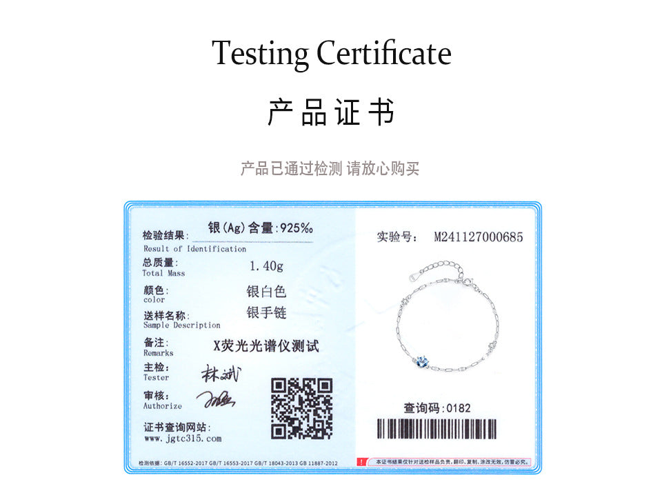 New 925 Sterling Silver Square Chain Blue Diamond Bracelet for Women Fashionable High-end Ins Style Personality Simple Jewelry