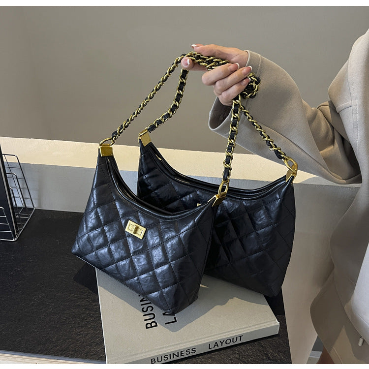 Vintage Quilted Small Chanel Style Chain Tote Bag for Women 2025 New Commuter Versatile Underarm Bag Single Shoulder Crossbody Bag