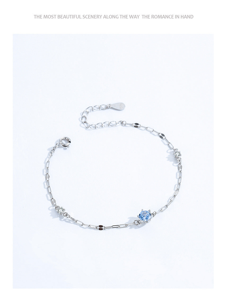 New 925 Sterling Silver Square Chain Blue Diamond Bracelet for Women Fashionable High-end Ins Style Personality Simple Jewelry