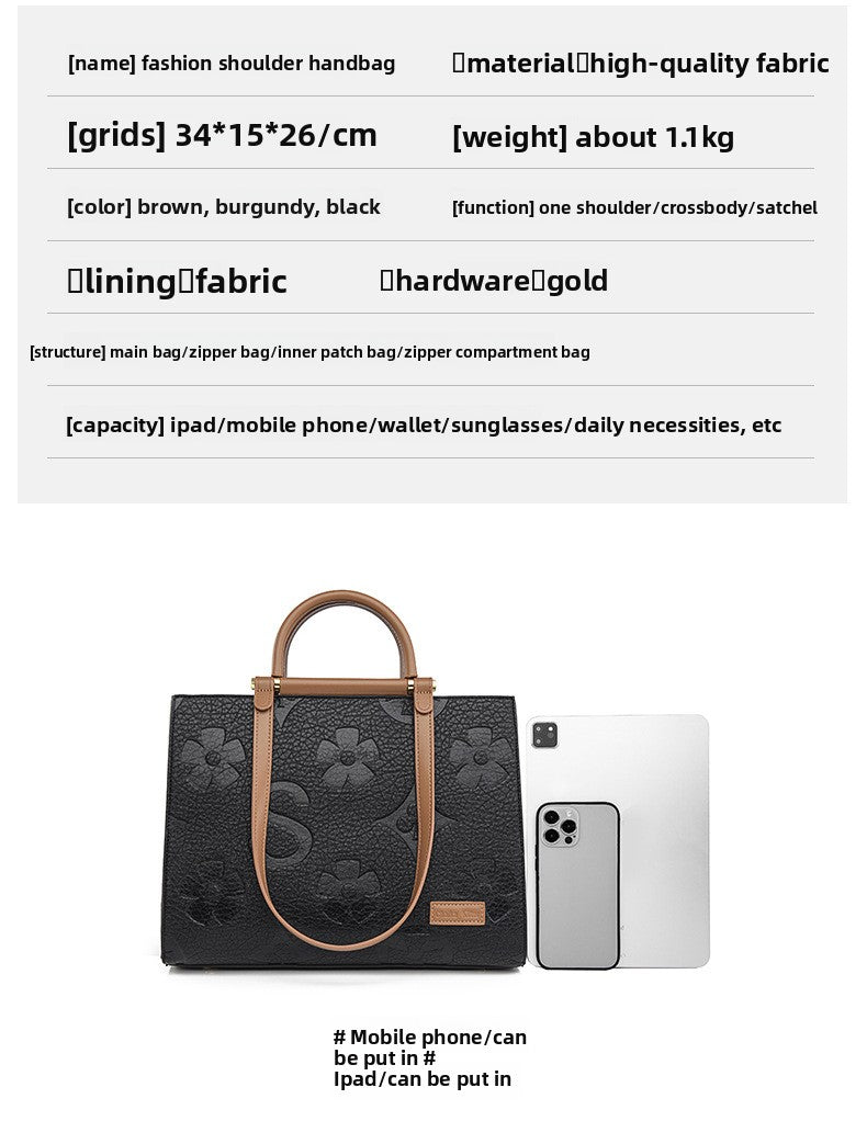 Fashionable Embossed Large Tote Bag Simple Large Capacity Commuter Bag for Women Cross-Border Hot-Selling Microfiber Leather Tote Bag