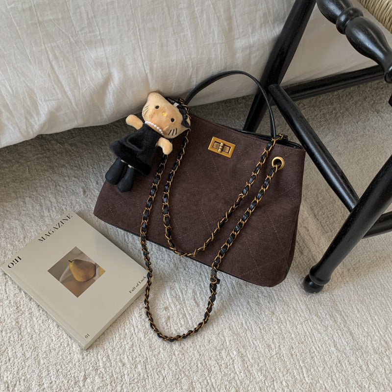 Vintage Suede Bag 2025 New Commuter Women's Shoulder Crossbody Bag Large Capacity Handbag Tote Bag