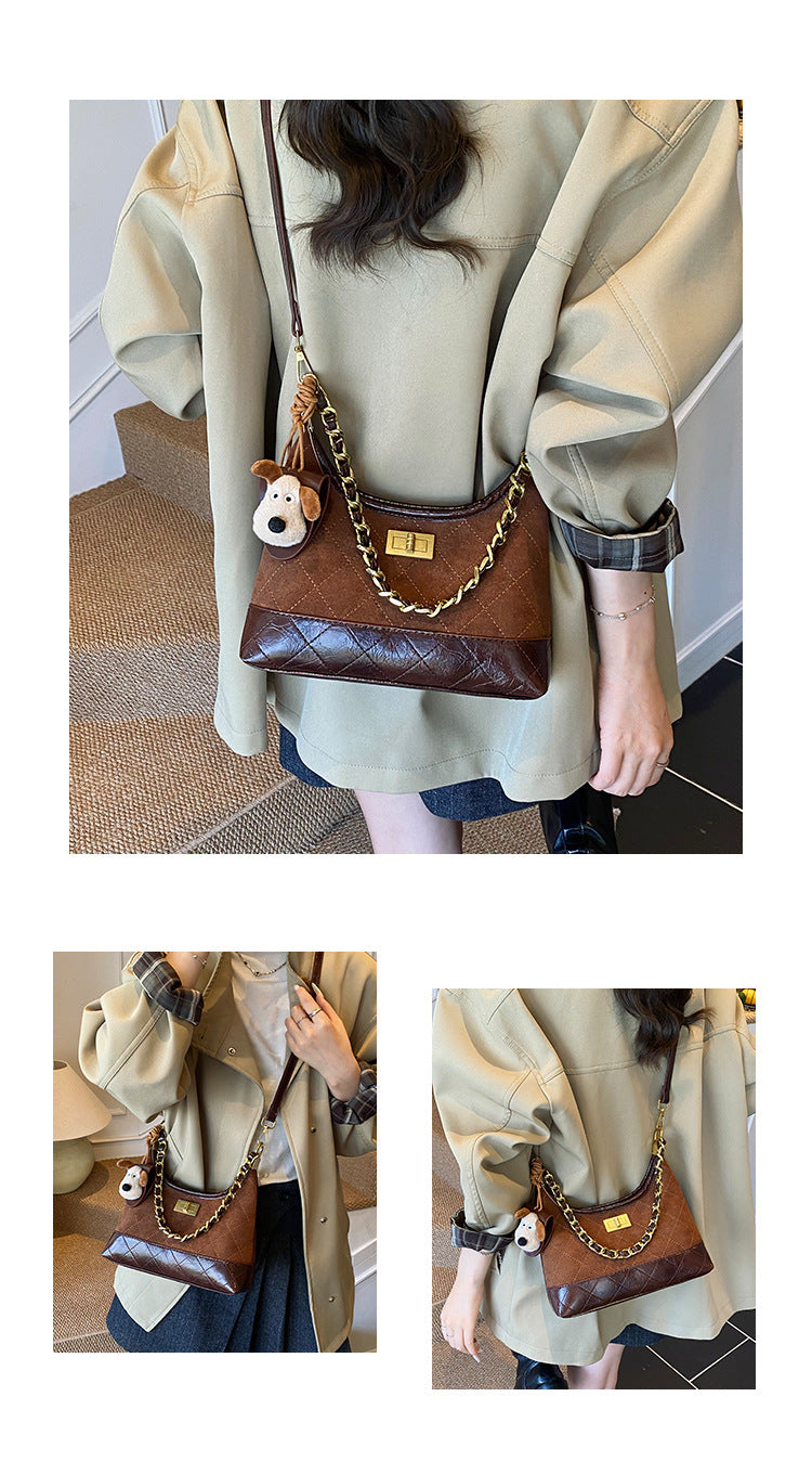 Chanel Style Retro Large Capacity Tote Bag for Women 2025 New Color-Block Chain Underarm Bag Versatile Handbag Shoulder Bag