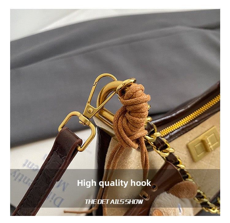 Chanel Style Retro Large Capacity Tote Bag for Women 2025 New Color-Block Chain Underarm Bag Versatile Handbag Shoulder Bag