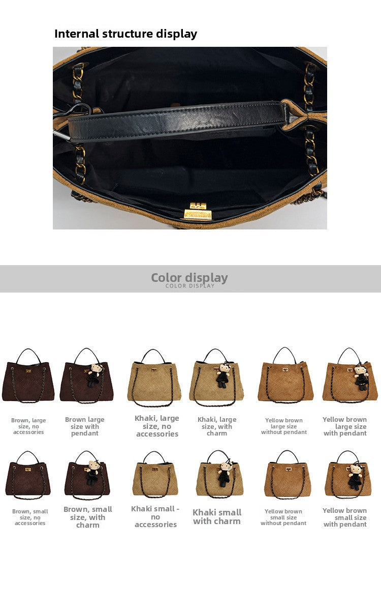 Vintage Suede Bag 2025 New Commuter Women's Shoulder Crossbody Bag Large Capacity Handbag Tote Bag