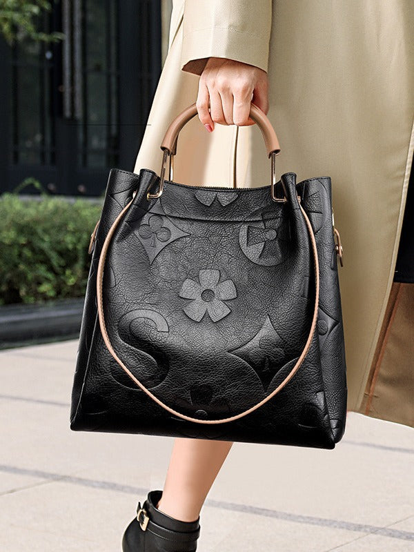 Handbag Cross-Border New Style Bag for Women High-End Large Capacity Tote Bag Fashion Embossed Commuter Mother-Daughter Bucket Bag