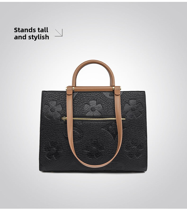 Fashionable Embossed Large Tote Bag Simple Large Capacity Commuter Bag for Women Cross-Border Hot-Selling Microfiber Leather Tote Bag