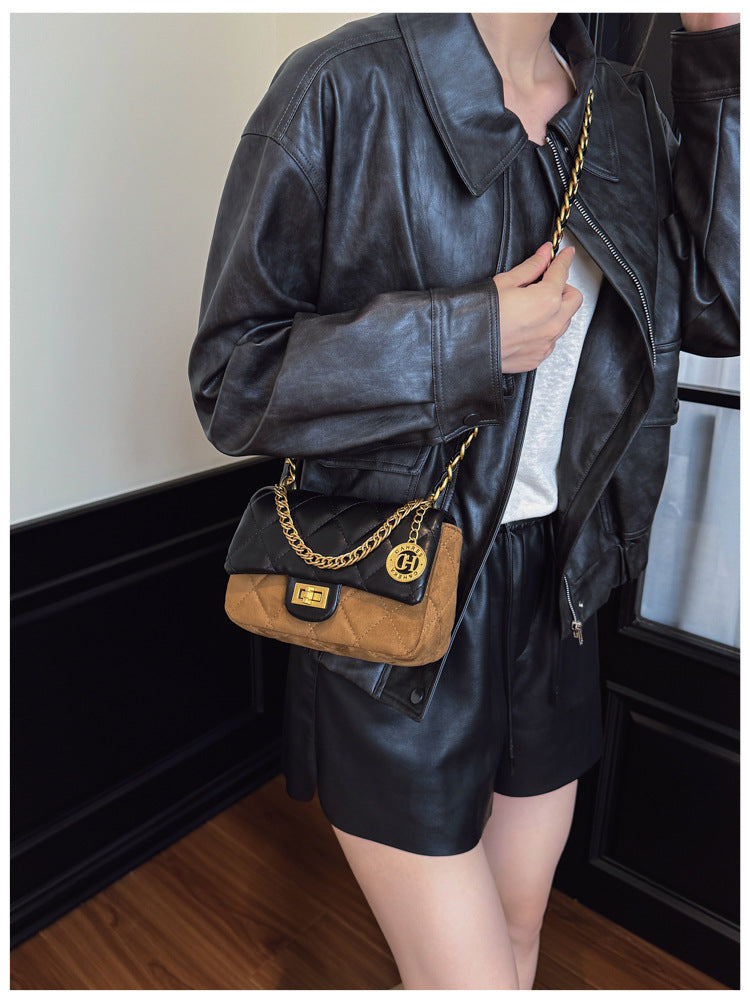 Autumn Winter Super Hot Contrast Color Small Bag Women 2025 New Fashion Diamond Chain Crossbody Bag High-end Small Square Bag
