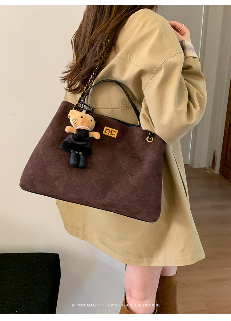 Vintage Suede Bag 2025 New Commuter Women's Shoulder Crossbody Bag Large Capacity Handbag Tote Bag