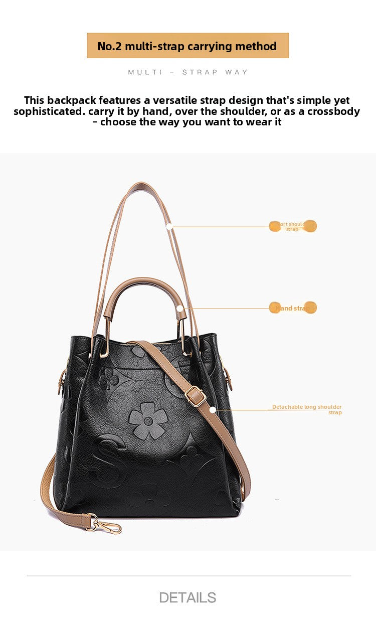 Handbag Cross-Border New Style Bag for Women High-End Large Capacity Tote Bag Fashion Embossed Commuter Mother-Daughter Bucket Bag