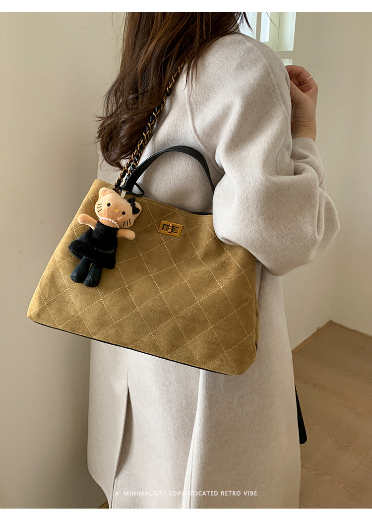 Vintage Suede Bag 2025 New Commuter Women's Shoulder Crossbody Bag Large Capacity Handbag Tote Bag