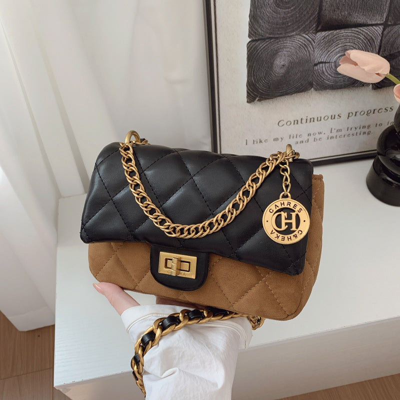 Autumn Winter Super Hot Contrast Color Small Bag Women 2025 New Fashion Diamond Chain Crossbody Bag High-end Small Square Bag