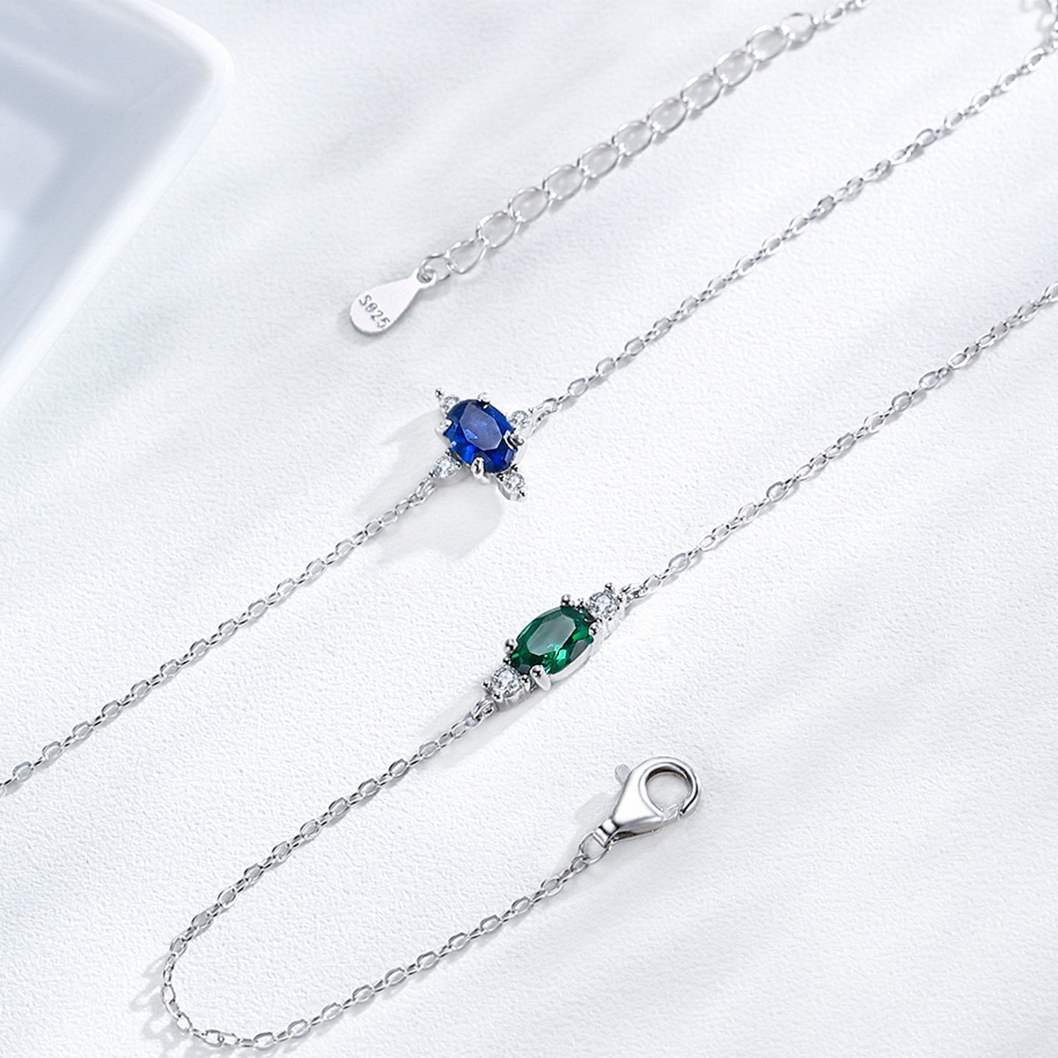 Vintage S925 Sterling Silver Inlaid with Dark Green Oval Zircon Elegant Bracelet for Women Personalized Fashion Jewelry