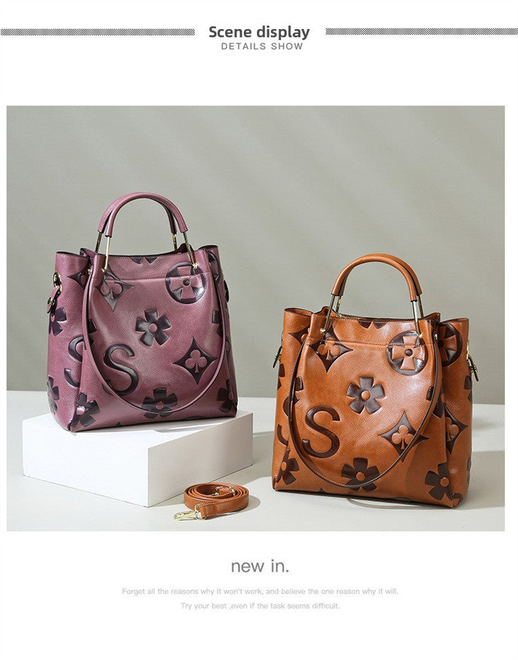 Handbag Cross-Border New Style Bag for Women High-End Large Capacity Tote Bag Fashion Embossed Commuter Mother-Daughter Bucket Bag