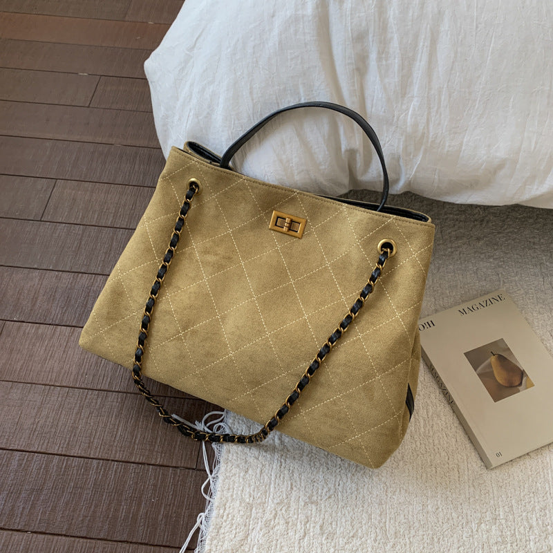 Vintage Suede Bag 2025 New Commuter Women's Shoulder Crossbody Bag Large Capacity Handbag Tote Bag