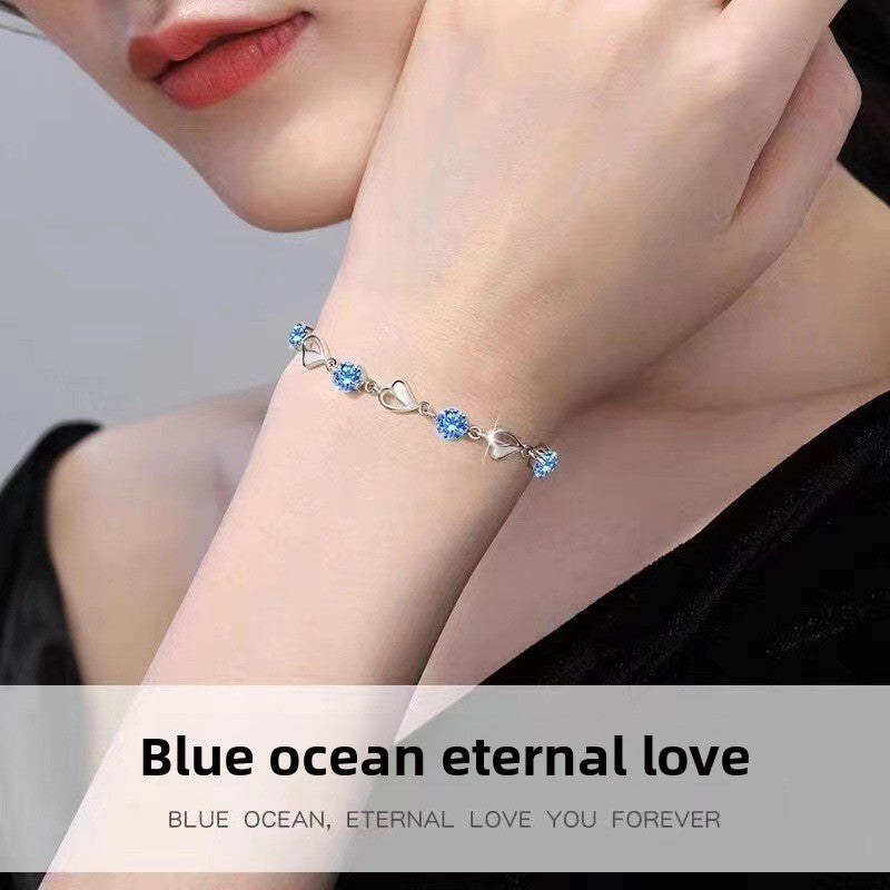 Ocean Heart Bracelet for Women, Light Luxury Niche Design, High-End Feel, Simple Sweet Temperament, Fresh Style, Gift for Best Friend