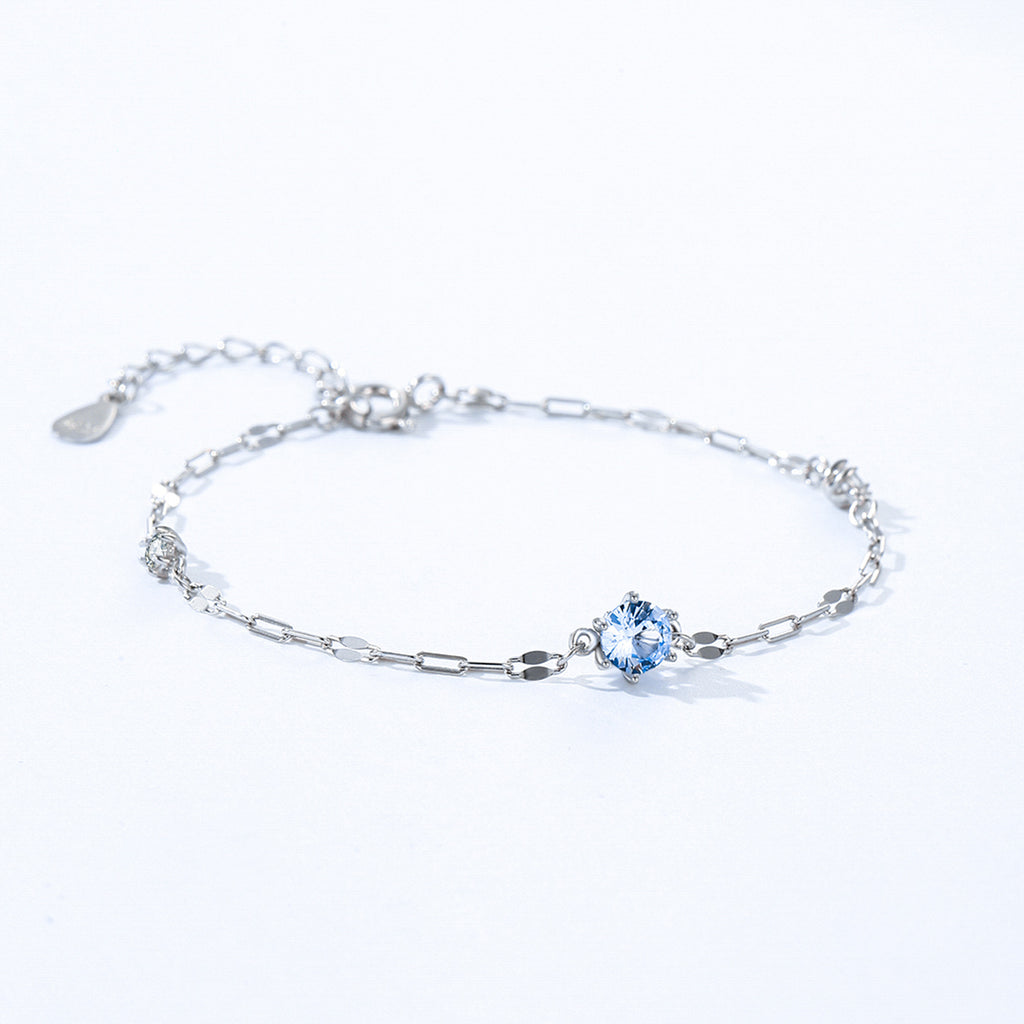 New 925 Sterling Silver Square Chain Blue Diamond Bracelet for Women Fashionable High-end Ins Style Personality Simple Jewelry