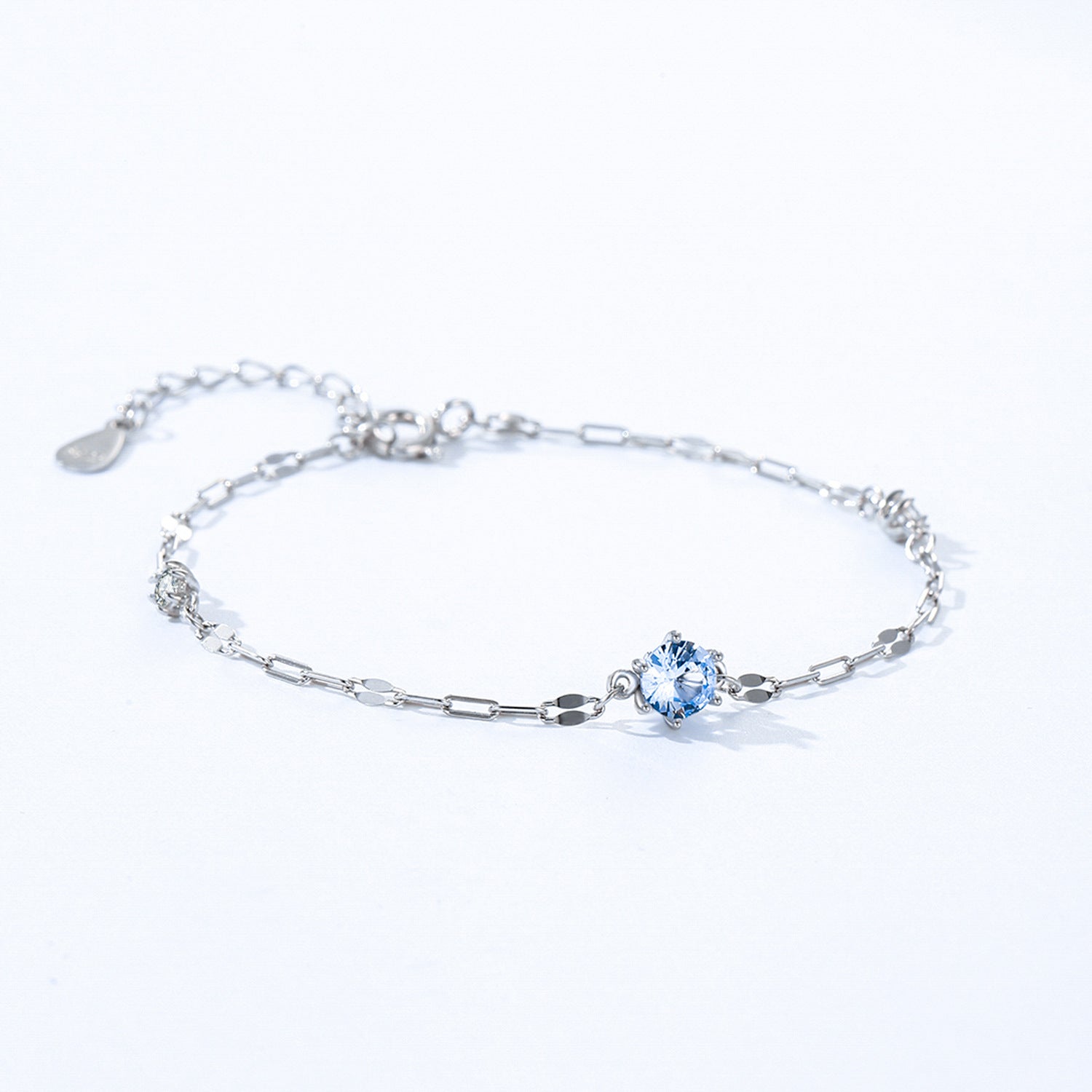 New 925 Sterling Silver Square Chain Blue Diamond Bracelet for Women Fashionable High-end Ins Style Personality Simple Jewelry