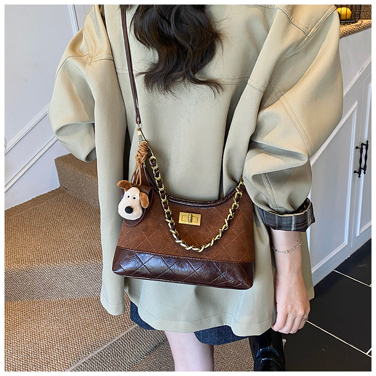 Chanel Style Retro Large Capacity Tote Bag for Women 2025 New Color-Block Chain Underarm Bag Versatile Handbag Shoulder Bag