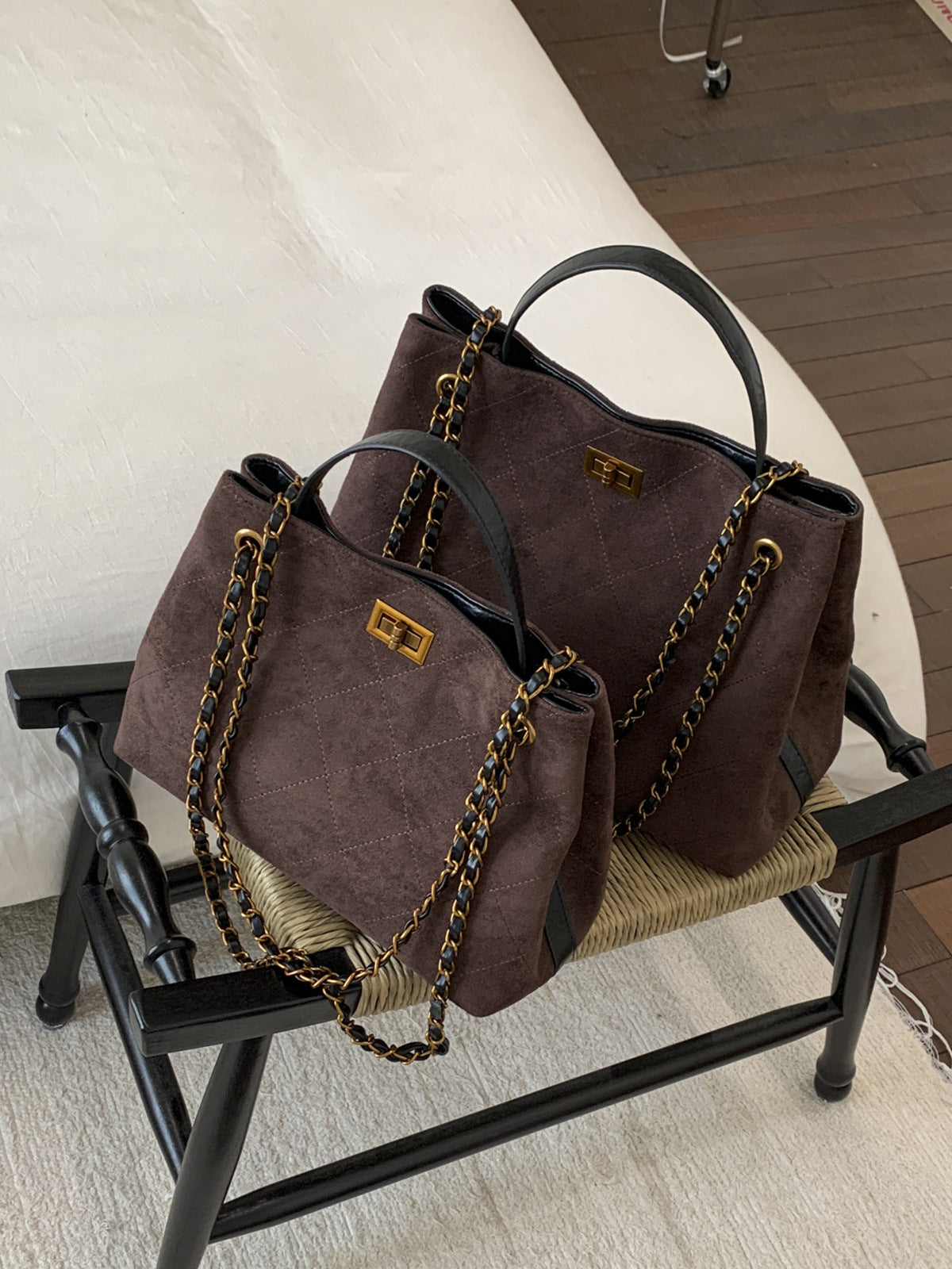 Vintage Suede Bag 2025 New Commuter Women's Shoulder Crossbody Bag Large Capacity Handbag Tote Bag