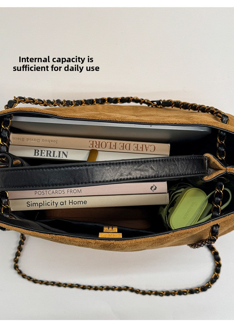 Vintage Suede Bag 2025 New Commuter Women's Shoulder Crossbody Bag Large Capacity Handbag Tote Bag