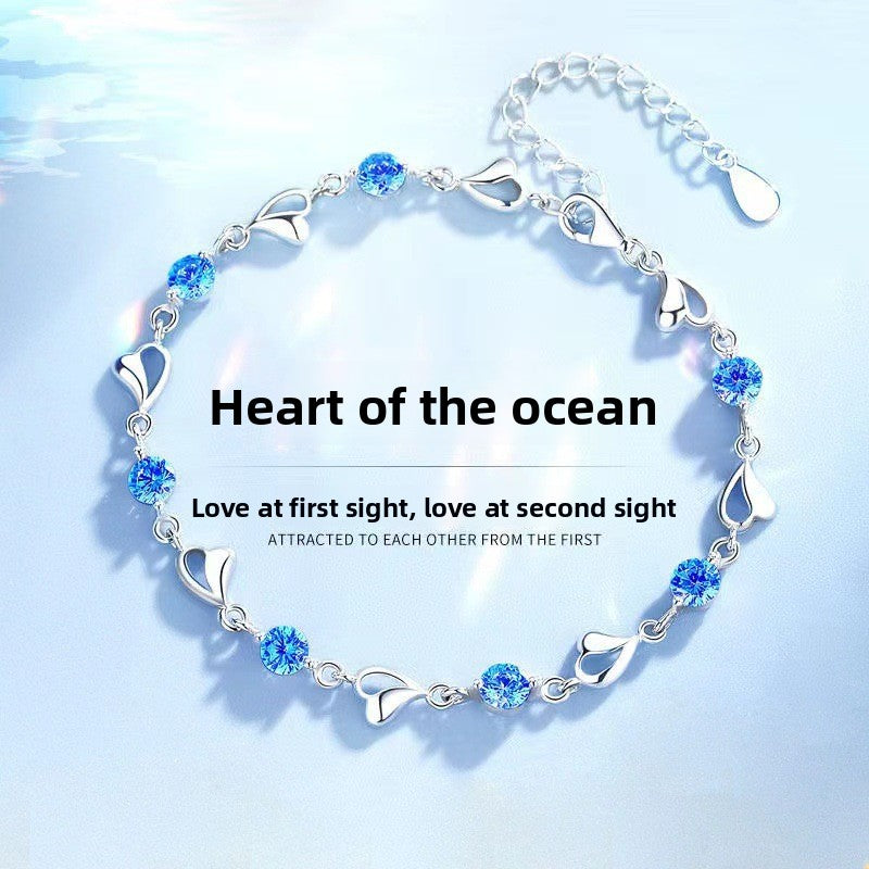 Ocean Heart Bracelet for Women, Light Luxury Niche Design, High-End Feel, Simple Sweet Temperament, Fresh Style, Gift for Best Friend