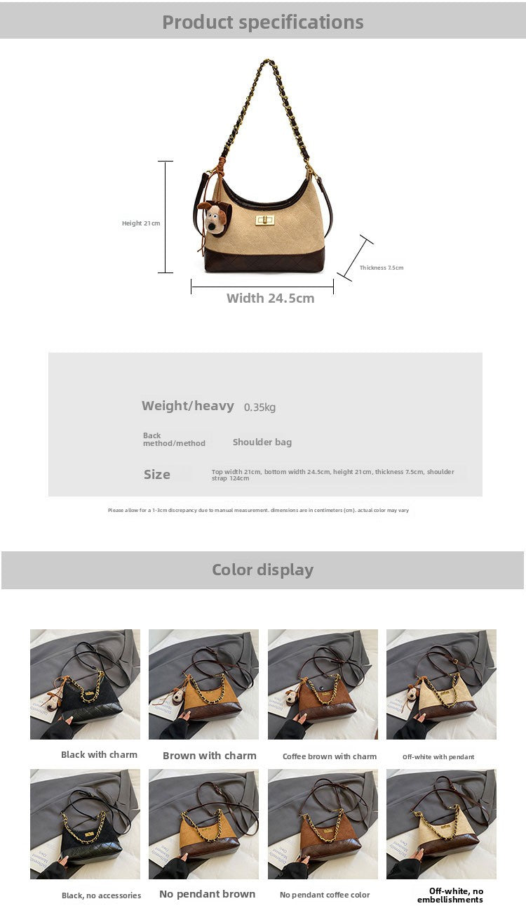 Chanel Style Retro Large Capacity Tote Bag for Women 2025 New Color-Block Chain Underarm Bag Versatile Handbag Shoulder Bag