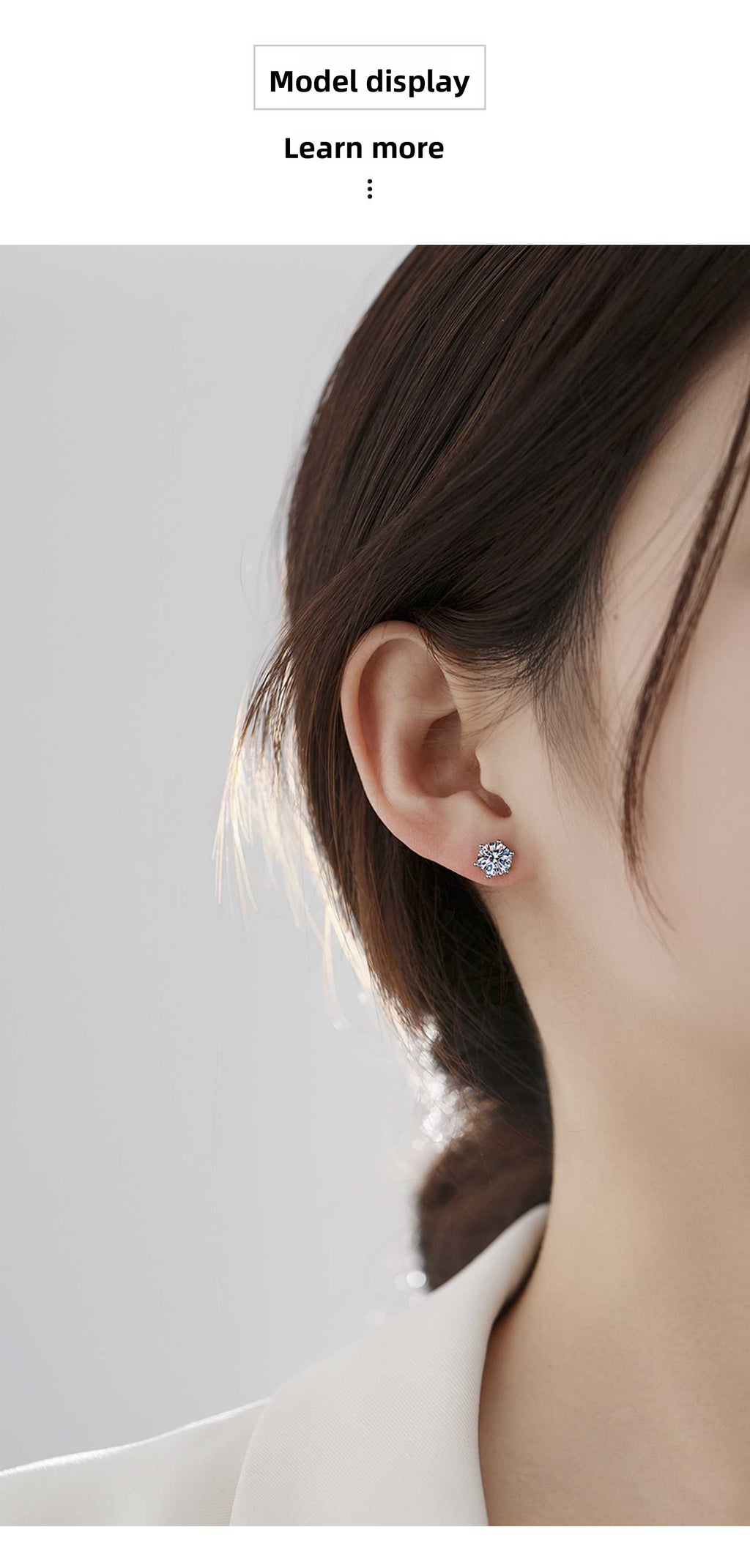 Moissanite Earrings for Men and Women, Pure Silver Six-Prong Ear Bone Studs, Elegant and Simple High-End Earrings, White Gold Ear Jewelry TK Cross-Border