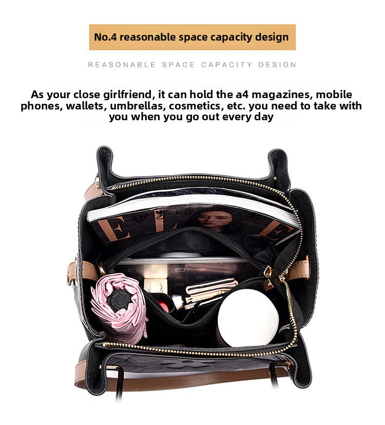 Handbag Cross-Border New Style Bag for Women High-End Large Capacity Tote Bag Fashion Embossed Commuter Mother-Daughter Bucket Bag