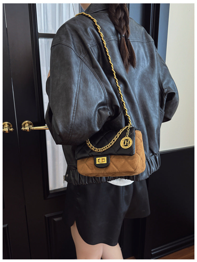 Autumn Winter Super Hot Contrast Color Small Bag Women 2025 New Fashion Diamond Chain Crossbody Bag High-end Small Square Bag