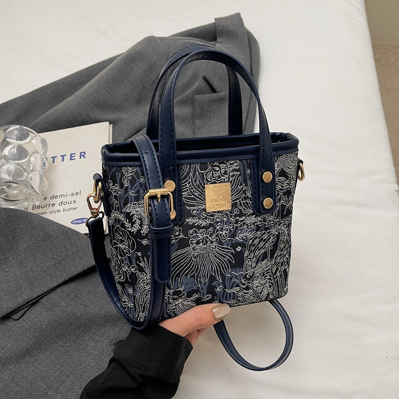 Super Popular Niche Embroidered Bag for Women 2025 New Fashion Versatile Crossbody Bag Color-Block Handbag Bucket Bag Small Tote Bag