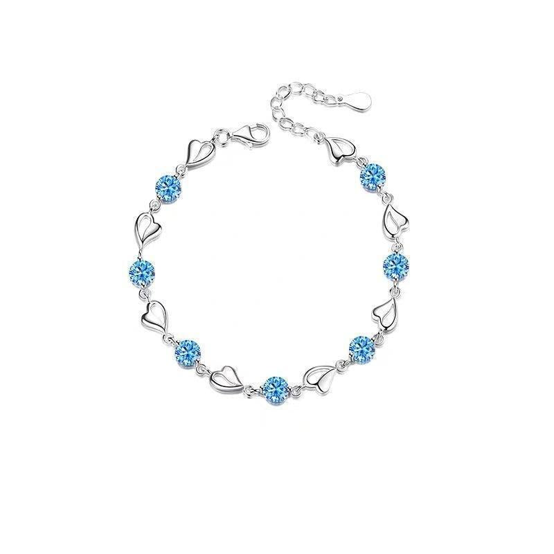 S925 Sterling Silver Ocean Heart Bracelet for Women, Light Luxury Fashion Heart-shaped Korean Design Versatile Elegant Jewelry Gift for Girlfriend